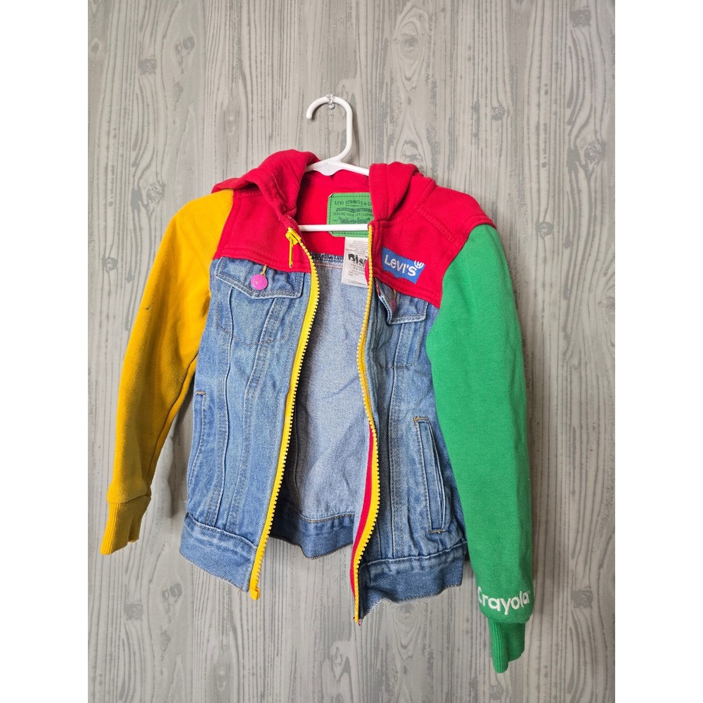 Levi's Crayola Denim Jacket Kids 5-6 Colorblock Hoodie Full Zip Multicolor 6M